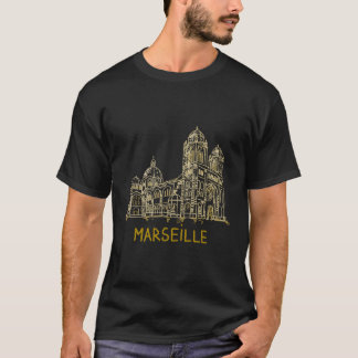 T-shirt Marseille France Tiré À La Main