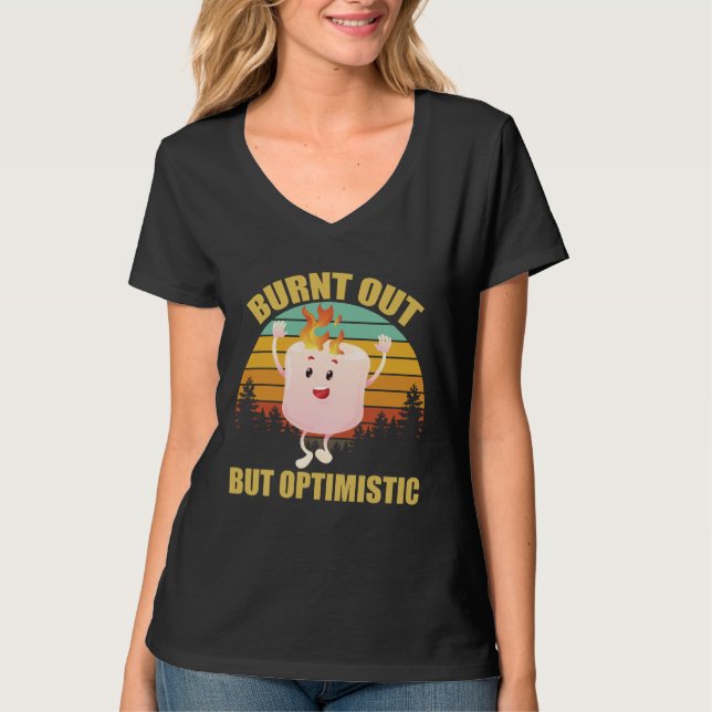 T-shirt Marshmallow Camping Rétro Épuisé Mais Optimiste (Devant)
