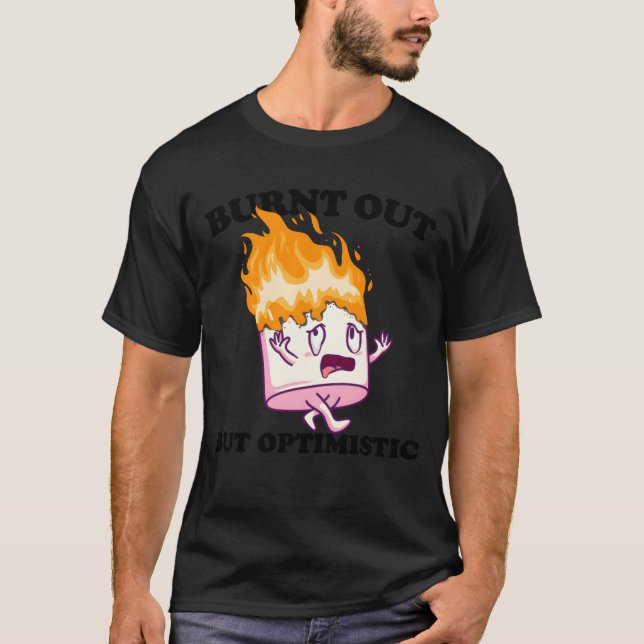 T-shirt Marshmallow de camping rétro épuisé mais optimiste (Devant)