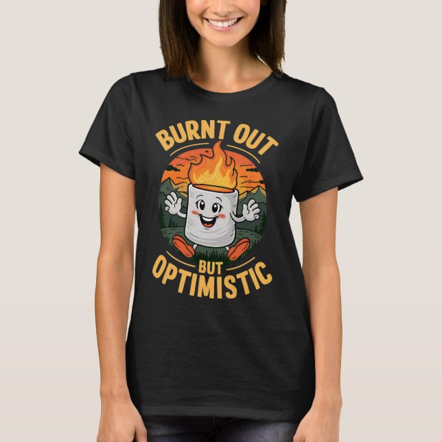 T-shirt Marshmallow épuisé mais optimiste Funny Camper  (Devant)