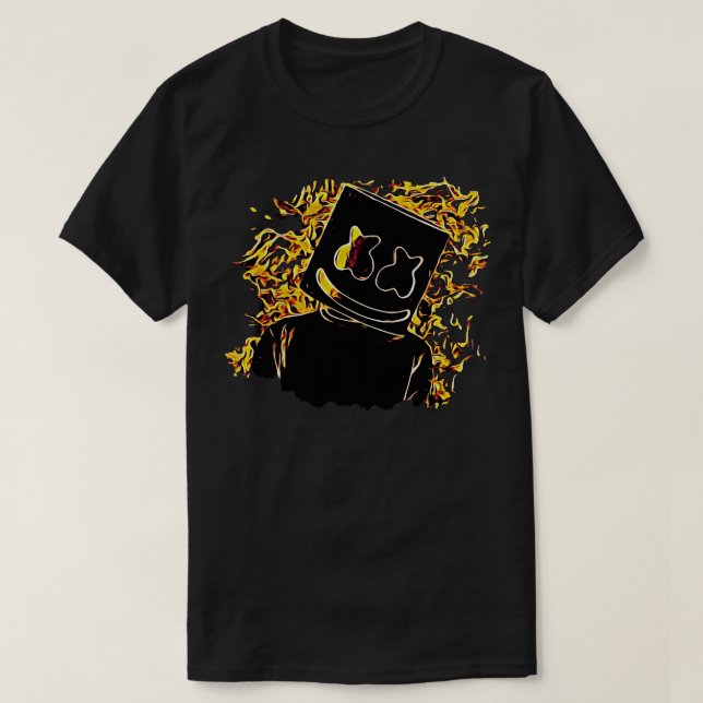 T-shirt Marshmello dans les flammes jaunes (Design devant)