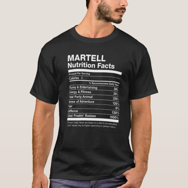 T-shirt Martell Nutrition Facts Nom Famille Dernier premie (Devant)
