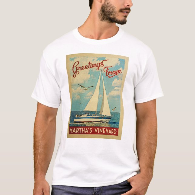 T-shirt Martha's Vineyard Sailboat Vintage voyage (Devant)