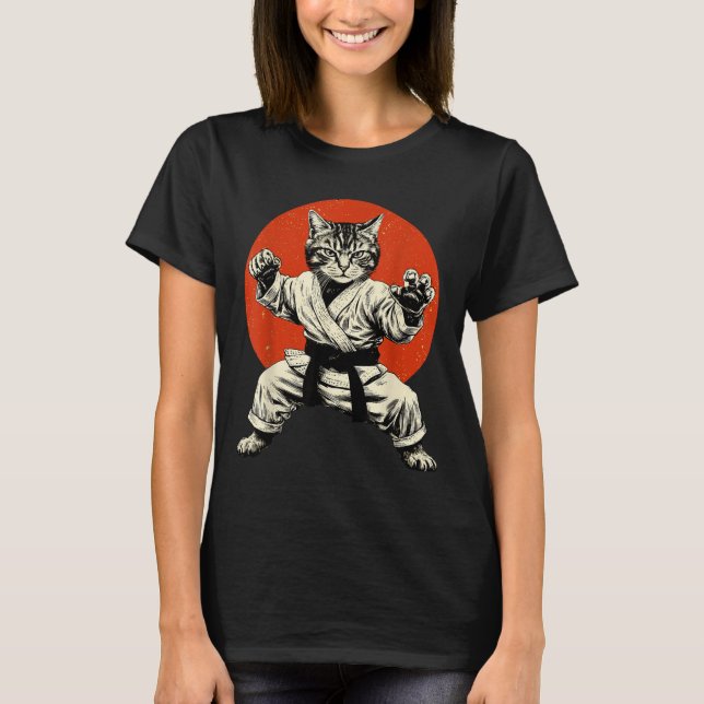T-shirt Martial Arts Cat Karate Judo Japanese Flag Funny J (Devant)