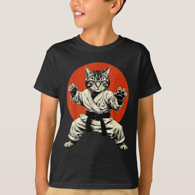 T-shirt Martial Arts Cat Karate Judo Japanese Flag Funny J (Devant)