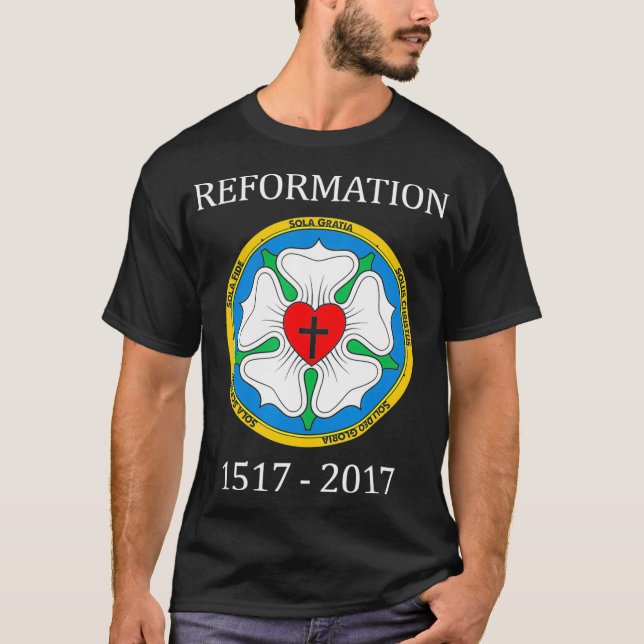 T-shirt Martin Luther Rose Les Cinq Solas Protestant  (Devant)