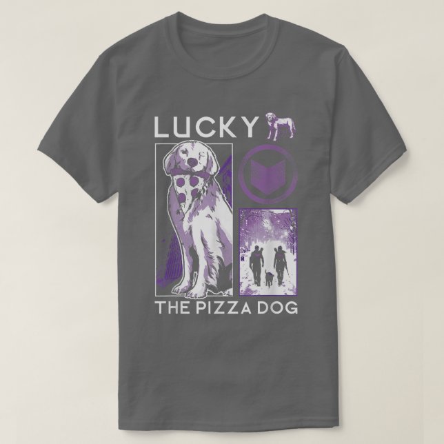 T-shirt Marvel Hawkeye Lucky The Pizza Chien Purple Collag (Design devant)
