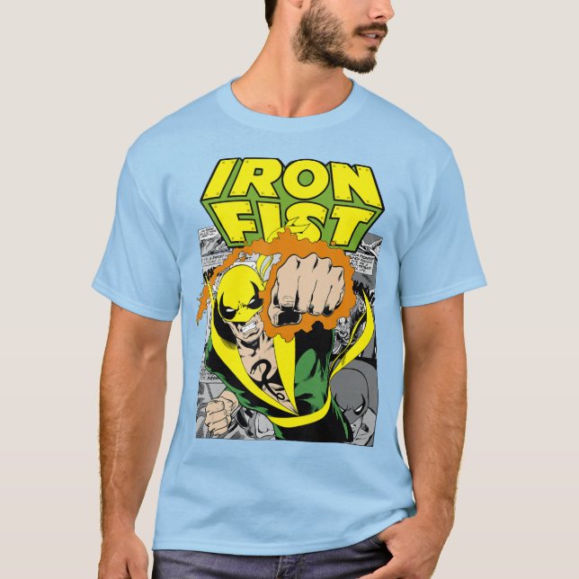 T-shirt Marvel Iron Poing Retro Panneau de dessin Punch (Devant)