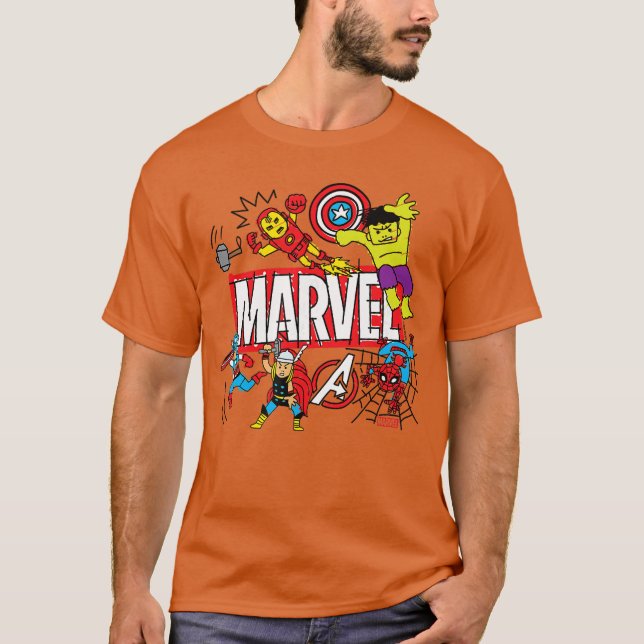 T-shirt Marvel Sketch retro (Devant)