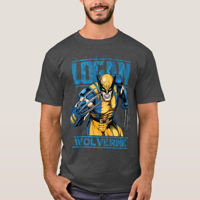 T-shirt Marvel Wolverine Classique Logan Rétro Logo Bande  (Devant)
