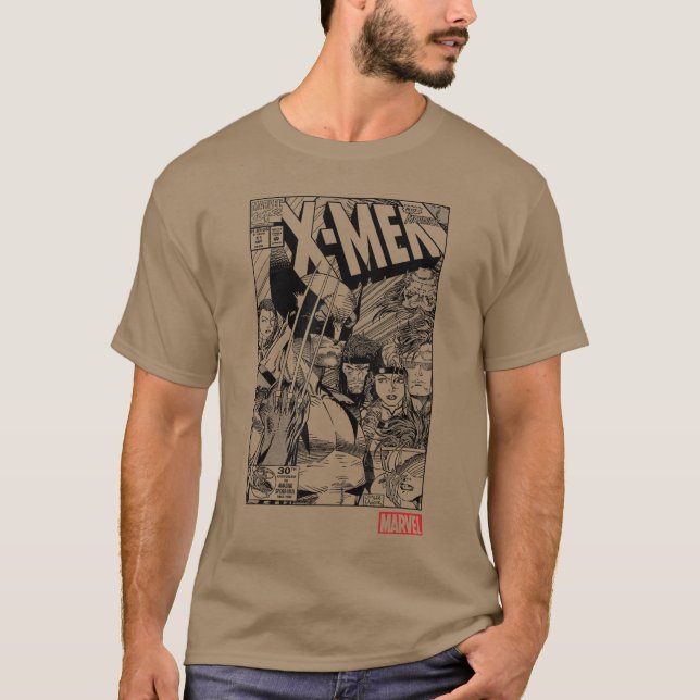 T-shirt Marvel XMen Noir Blanc Affiche de couverture de ba (Devant)