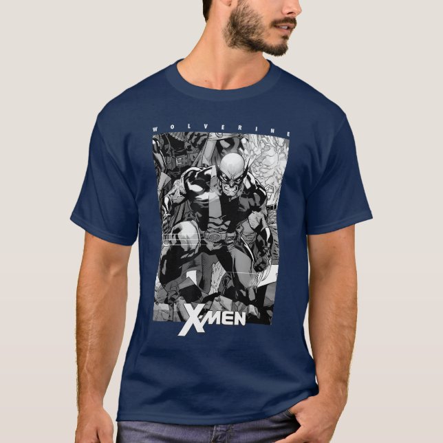 T-shirt Marvel XMen Wolverine Black White Comic Panel frie (Devant)