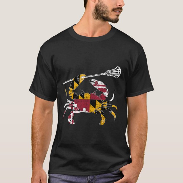 T-shirt Maryland Crabe Bleu Lacrosse Lover Drapeau De Mari (Devant)
