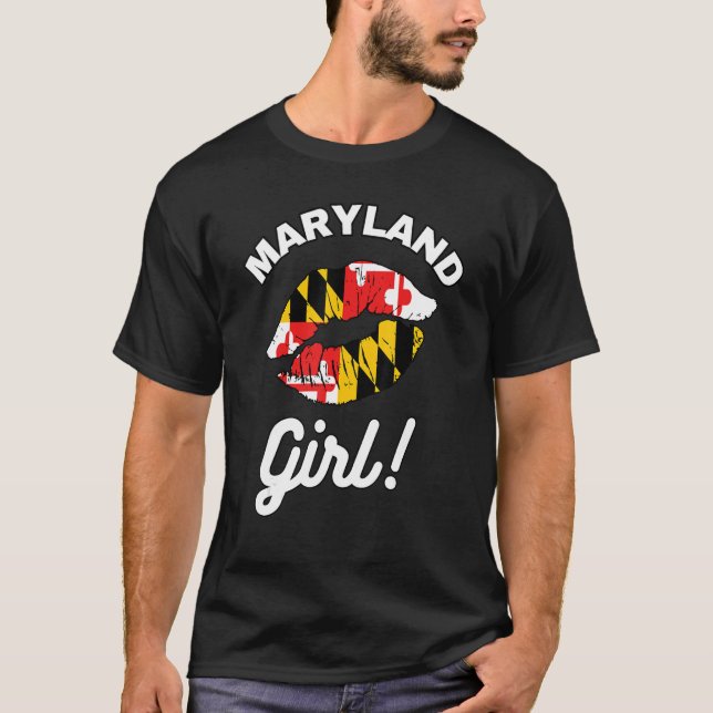 T-shirt Maryland Girl MD State Flag Lips Kiss Baltimore Ho (Devant)