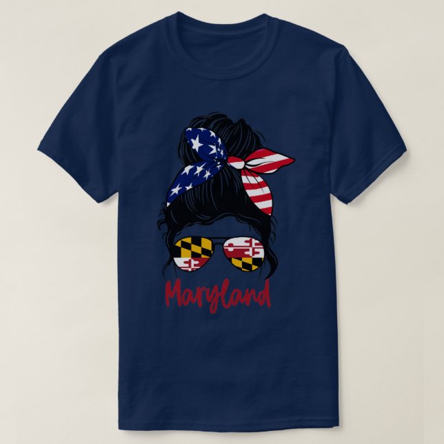 T-shirt Maryland girl Messy bun American Girl Maryland Fla (Design devant)