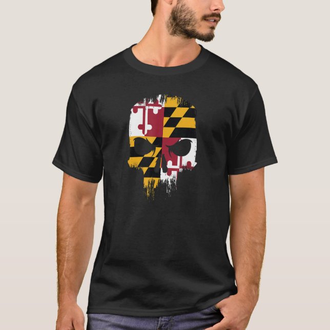 T-shirt Maryland State Flag Crâne MD State Pride Grunge Sk (Devant)