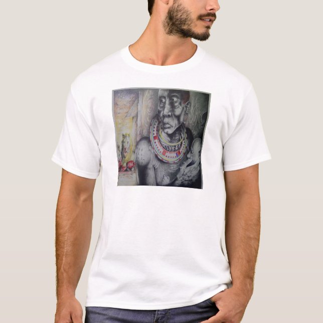 T-shirt Masaï Mère & Enfant avec Lion Art Imprimer/Graphiq (Devant)