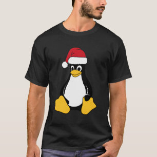 T-shirt Mascot Linux Tux Le Penguin Santa Hat Geek Nerd C