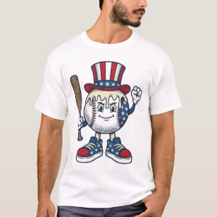 T-shirt Mascotte de baseball patriotique dessin de gravure