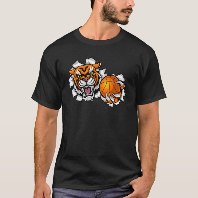 T-shirt Mascotte de basket-ball de tigre Animal Sports Tea (Devant)
