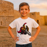 Mascotte de guerrier spartiate rouge et or gras