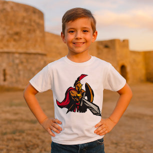 T-shirt Mascotte de guerrier spartiate rouge et or gras
