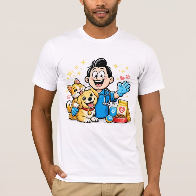 T-shirt Mascotte de soins pour animaux de compagnie heureu (Devant)