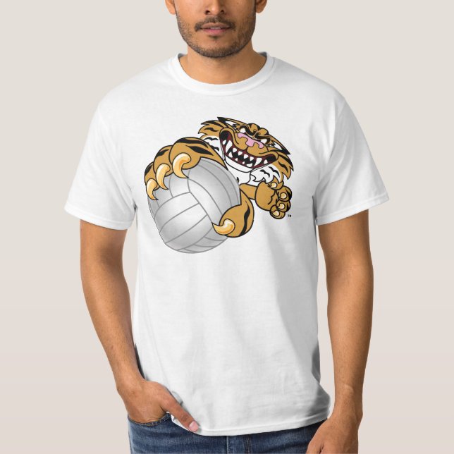 T-shirt Mascotte de tigre jouant au volleyball (Devant)