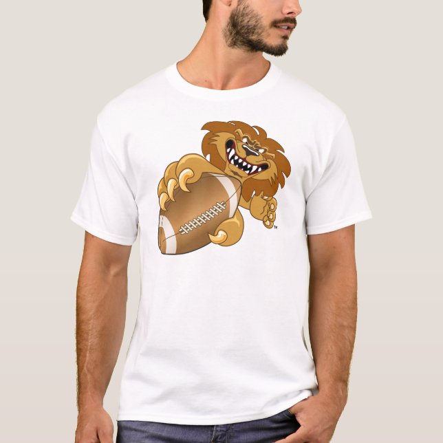 T-shirt Mascotte d'école de lion jouant au football (Devant)