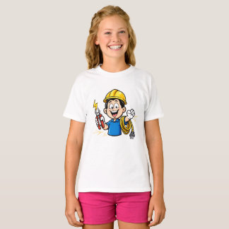 T-shirt Mascotte énergique d'électricien éclair dessin ani