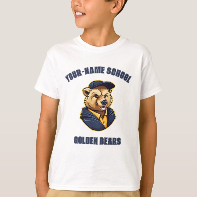 T-shirt Mascotte Ours PERSONNALISÉE | Blue & Gold - School (Devant)
