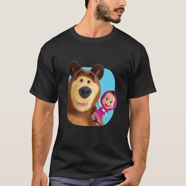 T-shirt Masha et Bear Duo ensemble bleu (Devant)