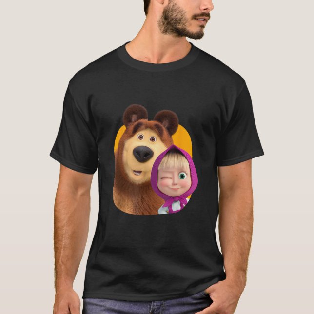 T-shirt Masha et Bear Duo ensemble orange (Devant)