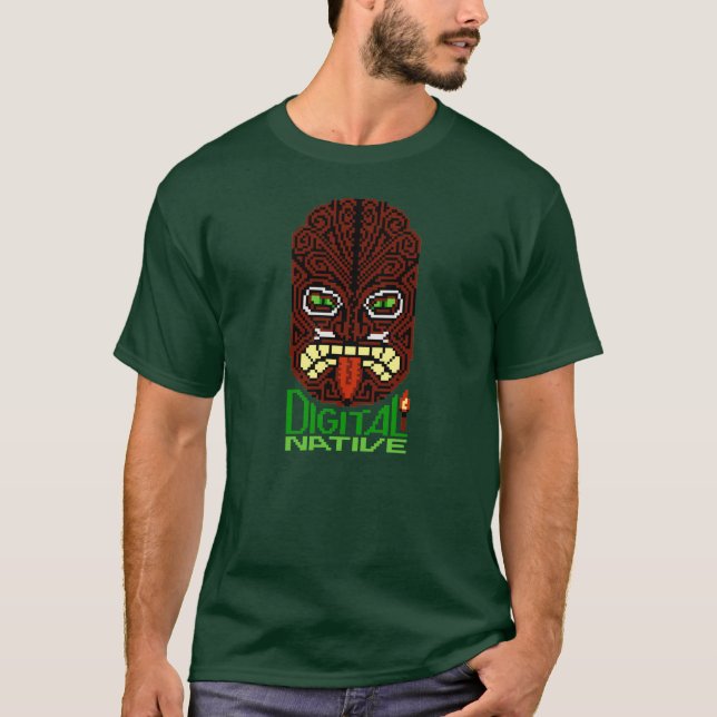 T-shirt Masque à 8 bits indigène d'insulaire de Tiki d'art (Devant)