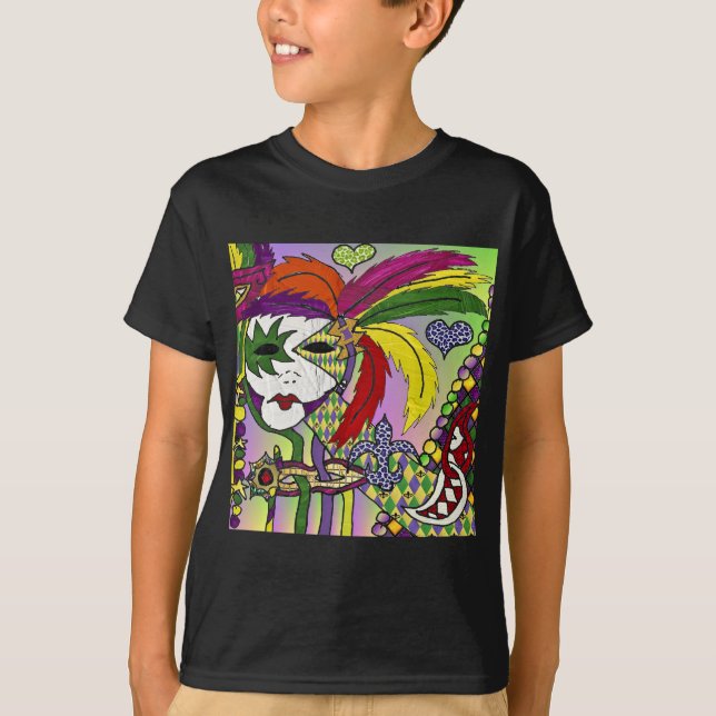 T-shirt Masque à plumes de Mardi Gras psychédélique (Devant)