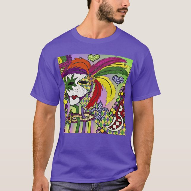 T-shirt Masque à plumes de Mardi Gras psychédélique (Devant)