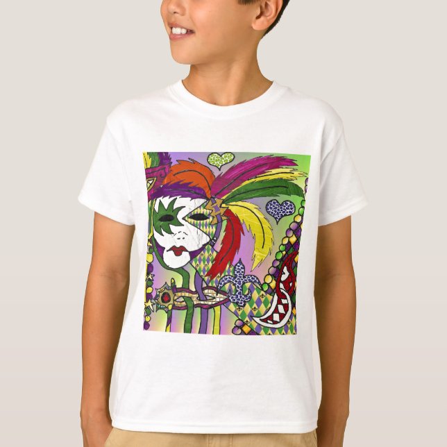 T-shirt Masque à plumes de Mardi Gras psychédélique (Devant)
