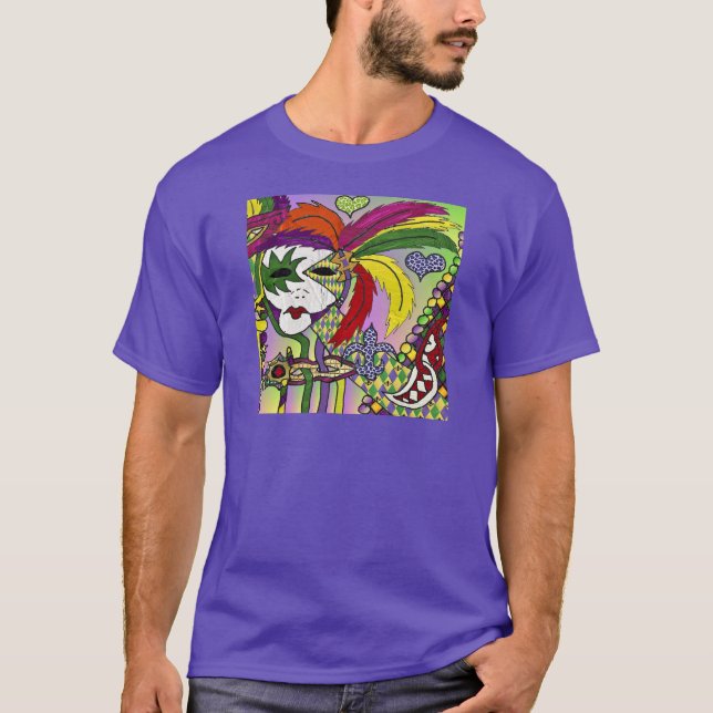 T-shirt Masque à plumes de Mardi Gras psychédélique (Devant)