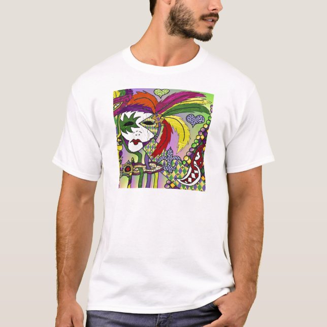 T-shirt Masque à plumes de Mardi Gras psychédélique (Devant)