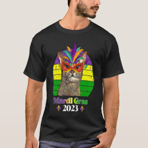 T-shirt Masque de chat de fête Perles Mardi Gras 2023 12