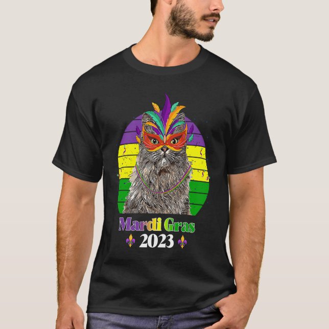 T-shirt Masque de chat de fête Perles Mardi Gras 2023  4 (Devant)