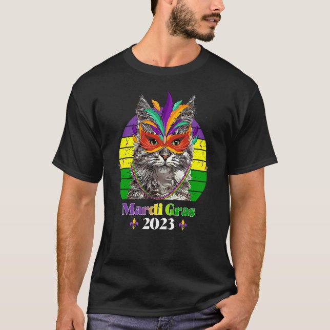 T-shirt Masque de chat de fête perles Mardi Gras 2023  6 (Devant)