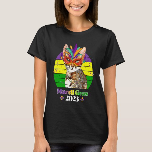T-shirt Masque de chat de fête Perles Mardi Gras 2023  9 (Devant)