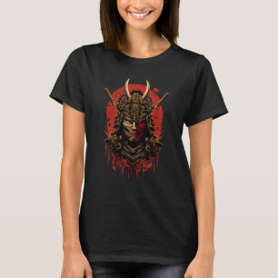 T-shirt Masque de crâne de Samurai rétro traditionnel Warr