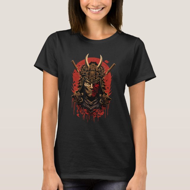 T-shirt Masque de crâne de Samurai rétro traditionnel Warr (Devant)