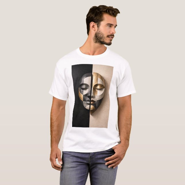 T-shirt Masque de Dualité – Visage Abstrait Géométrique Mo (Devant entier)