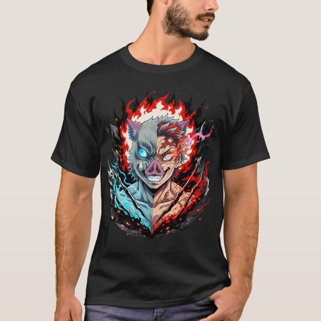 T-shirt Masque de guerrier demi-démon – Style d'anime Fire (Devant)