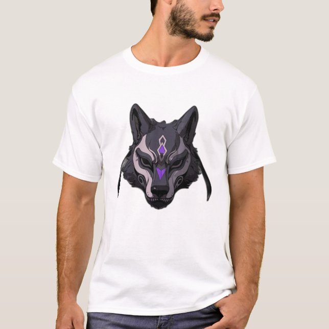 T-shirt Masque de loup d'Anime noir et violet (Devant)