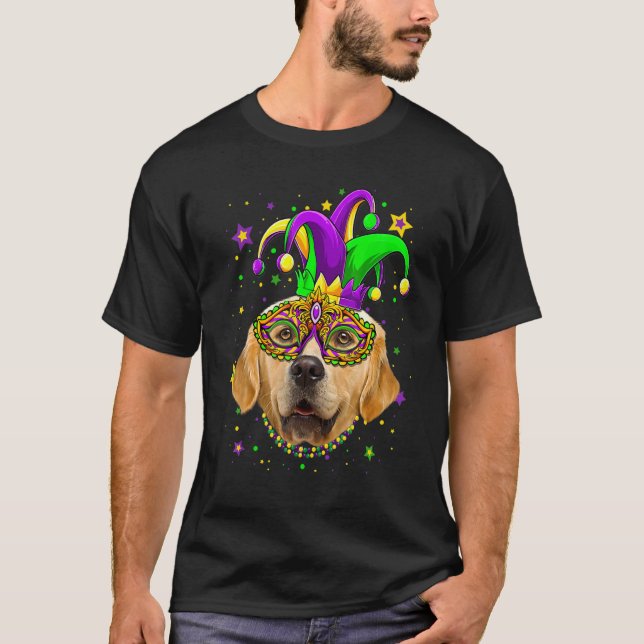 T-shirt Masque de perles de chien Retriever doré Mardi Gra (Devant)