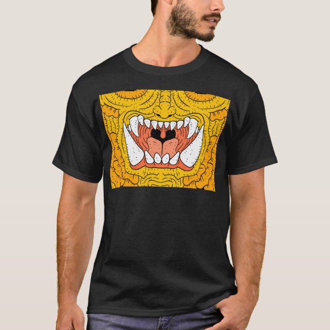 T-shirt Masque Démon Doré Avec Dents. (Devant)